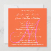 Oranje roze monogram Names Wedding Invitations Kaart (Achterkant)