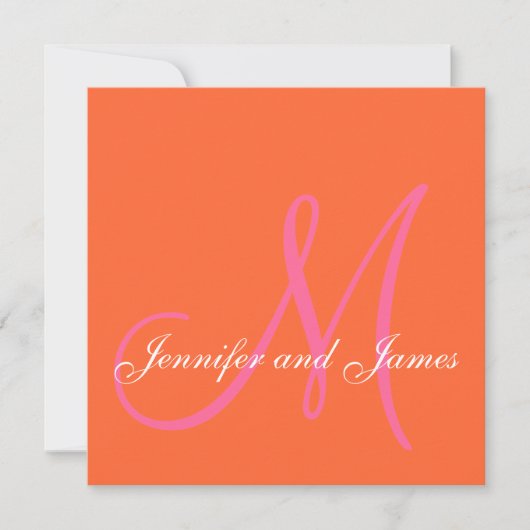 Oranje roze monogram Names Wedding Invitations Kaart (Voorkant)
