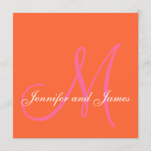 Oranje roze monogram Names Wedding Invitations Kaart