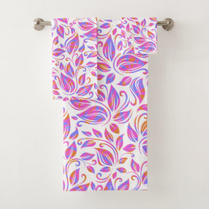Oranje roze neon Paars Trendy Floral Print Bad Handdoek