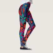 Oranje Roze Paarse Turquoise Bloemen Leggings (Rechts)