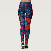 Oranje Roze Paarse Turquoise Bloemen Leggings (Achterkant)