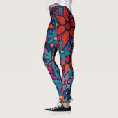 Oranje Roze Paarse Turquoise Bloemen Leggings (Links)