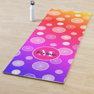 Oranje roze paarse vruchten zomerpatroon Monogram Yogamat