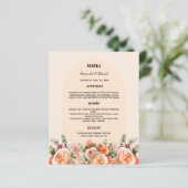 Oranje roze perzik bloemen boog bruiloft menukaart (Staand voorkant)