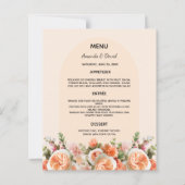 Oranje roze perzik bloemen boog bruiloft menukaart (Voorkant)