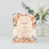 Oranje roze perzik bloemen boog huwelijksuitnodigi (Staand voorkant)