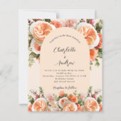 Oranje roze perzik bloemen boog huwelijksuitnodigi (Voorkant)