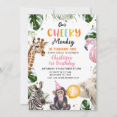 Oranje Roze Pet Onze Cheeky Monkey Verjaardag Kaart (Voorkant)