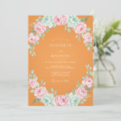 Oranje Roze Ranunculus Eucalyptus Bruiloft Kaart (Staand voorkant)