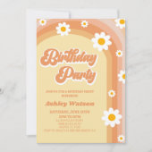 Oranje roze retro Daisy Flower Verjaardagsfeest Kaart (Voorkant)