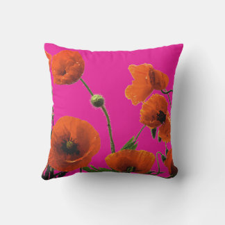 Oranje Roze Rode Klaprozen Bloemen Kunst Abstract Buitenkussen