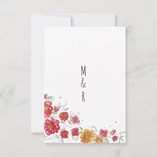 Oranje roze rood groen bloemenland chic bruiloft kaart (Achterkant)