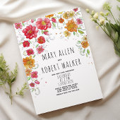 Oranje roze rood groen bloemenland chic bruiloft kaart