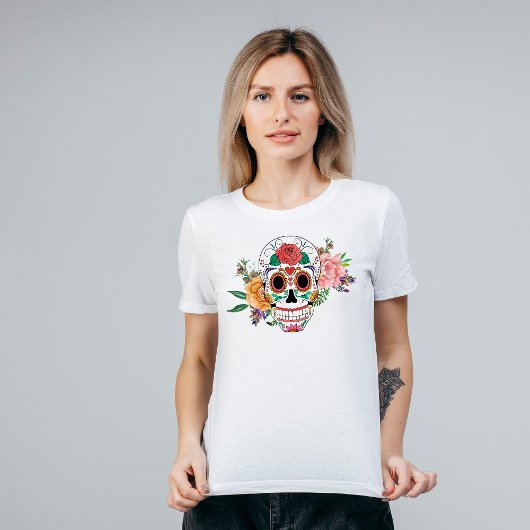 Oranje Roze Roze Floral Suiker T-shirt