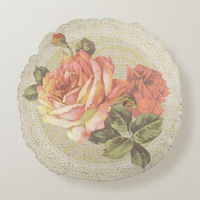 Oranje roze rozen en  paling met bloem rond kussen (Voorkant)