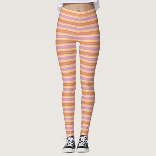 Oranje roze strepen B Leggings (Voorkant)