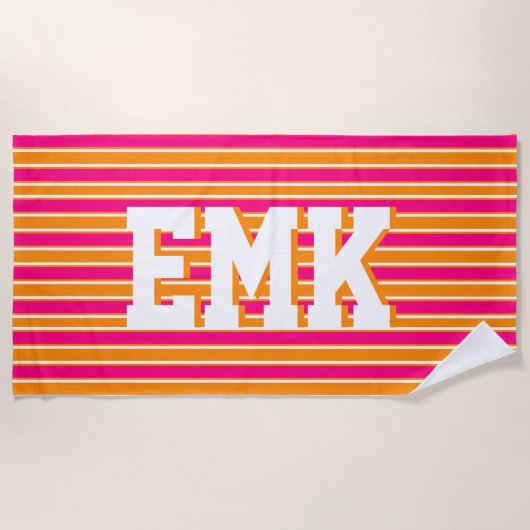 Oranje roze strepen Preppy esthetische strandlaken (Voorkant)