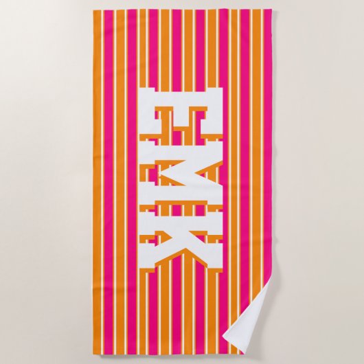 Oranje roze strepen Preppy esthetische strandlaken (Voorkant)