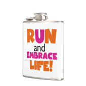 Oranje roze tekstechniek met draaiende marathon heupfles (Links)