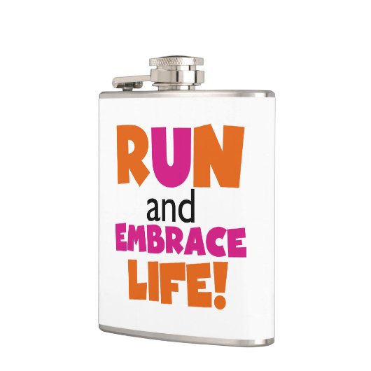 Oranje roze tekstechniek met draaiende marathon heupfles (Links)