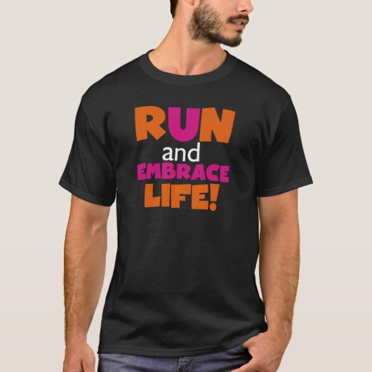Oranje roze tekstechniek met draaiende marathon t-shirt (Voorkant)