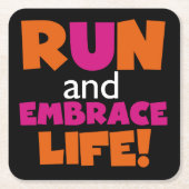 Oranje roze tekstrun-runner marathon kartonnen onderzetters (Voorkant)