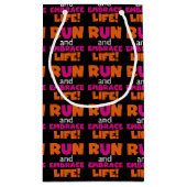 Oranje roze tekstrun-runner marathon klein cadeauzakje (Achterkant)