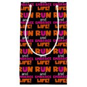 Oranje roze tekstrun-runner marathon klein cadeauzakje (Voorkant)
