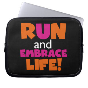 Oranje roze tekstrun-runner marathon laptop sleeve
