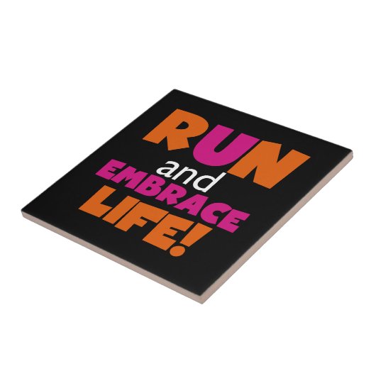Oranje roze tekstrun-runner marathon tegeltje (Zijkant)
