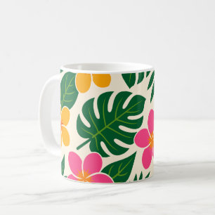 Oranje & Roze Tropische Bloemen met Groene Bladere Koffiemok