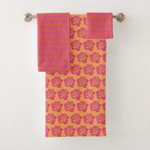 Oranje roze tropische hibiscus bloesem afdrukken bad handdoek