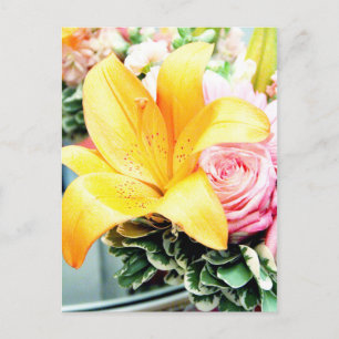 oranje roze trouwbloemen ster lelie roos briefkaart