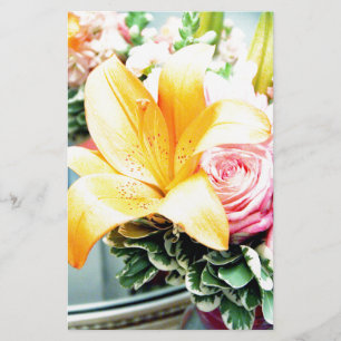oranje roze trouwbloemen ster lelie roos briefpapier