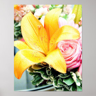 oranje roze trouwbloemen ster lily roos poster