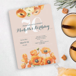 Oranje Roze Tuin Bloemen 70ste Verjaardagsfeest Kaart