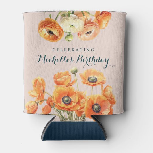 Oranje Roze Tuin Bloemen Verjaardagsfeest Blikjeskoeler (Voorkant)