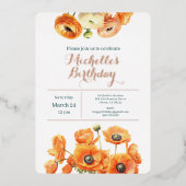 Oranje Roze Tuin Bloemen Verjaardagsfeest Roos Gou Folie Uitnodiging (Voorkant)