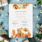 Oranje Roze Tuin Bloemen Verjaardagsfeest Roos Gou Folie Uitnodiging