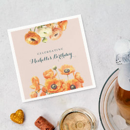 Oranje Roze Tuin Bloemen Verjaardagsfeest Servet