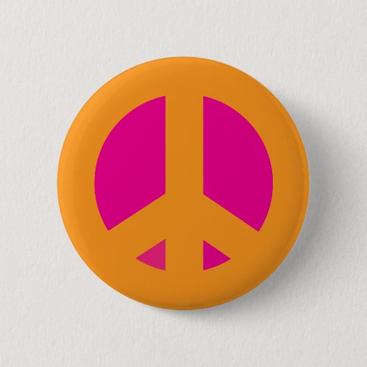 Oranje-roze vredespin ronde button 5,7 cm (Voorkant)