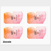 Oranje Roze Waterverf Hartmonogram Ronde Sticker (Vel)