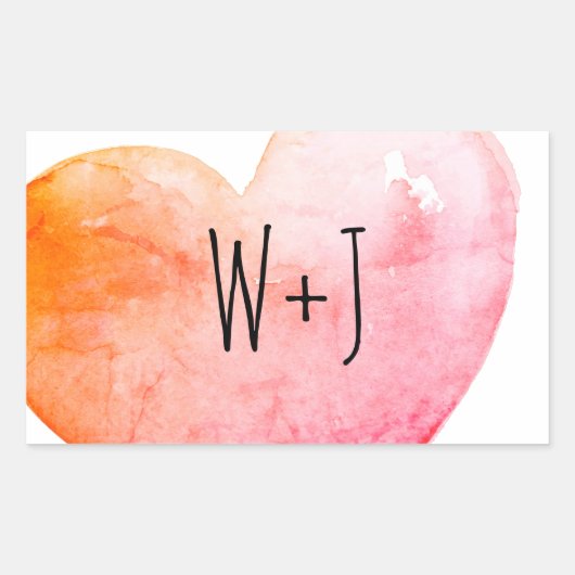 Oranje Roze Waterverf Hartmonogram Ronde Sticker (Voorkant)