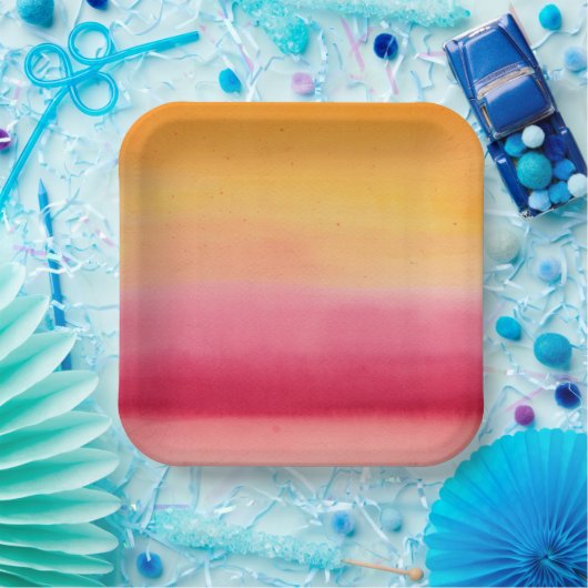  Oranje Roze Waterverf Papieren Bordje (Feest)