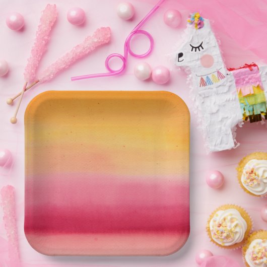  Oranje Roze Waterverf Papieren Bordje (Feest)