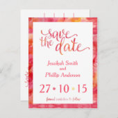 Oranje roze Waterverf sparen de Datum Aankondigingskaart (Voorkant / Achterkant)