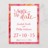 Oranje roze Waterverf sparen de Datum Aankondigingskaart (Voorkant)
