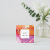 Oranje roze waterverf visitekaartje (Staand voorkant)