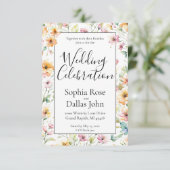  Oranje Roze Waterverf Wildflowers bruiloft Kaart (Staand voorkant)